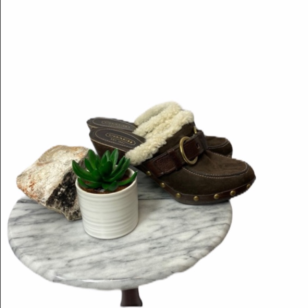 Coach Sondra Shearling Brown Clogs Size 7 - Picture 3 of 8